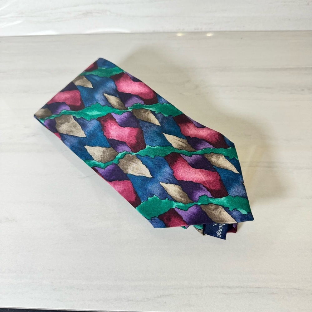 Blue and Pink Geometric Silk Tie
